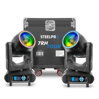 7RH-TOUR Set de 2 Cabezas Robóticas Beam 230w Aro SMD Con Case Steelpro