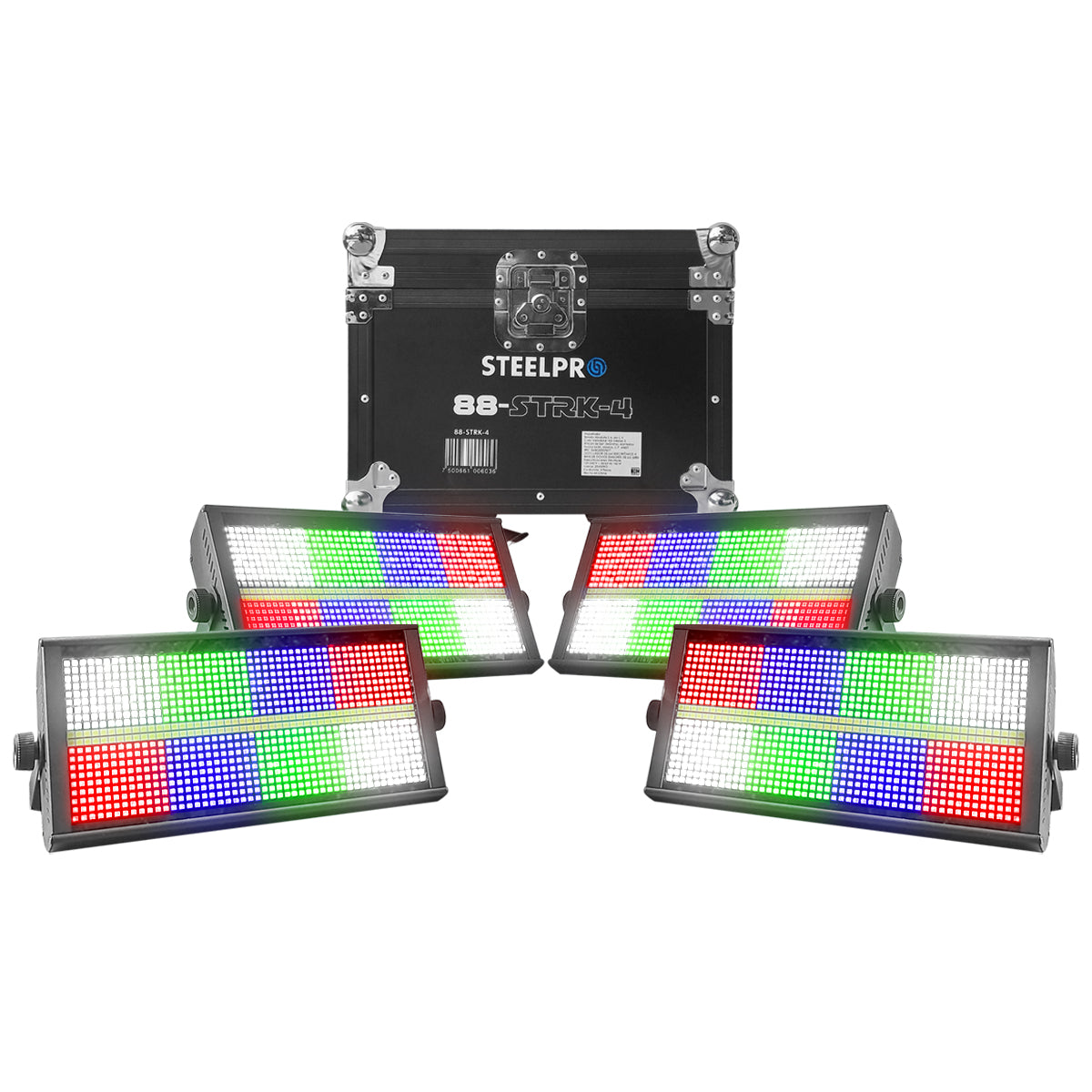 Case 4 Estrobo Profesional 960 Led Rgb+ Estrobo Dmx Steelpro