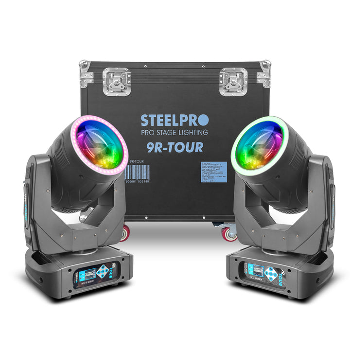 Case 2 Cabezas Moviles Beam 9r Efecto Arcoiris/agua/ Disco de 10 Gobos + 4 Dicroicos / DISCO 15 COLORE S + ARO SMD RGB FULL COLOR LUCES LED LUZ ESCENARIO DMX Steelpro