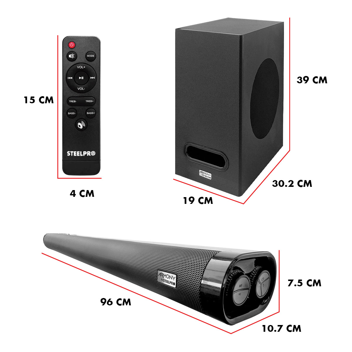 Sistema de Audio Barra de Sonido Home Theater Steelpro ARMONY A1.4-BAR Bluetooth 5.0 HDMI ARC con Subwoofer 200W + 180W