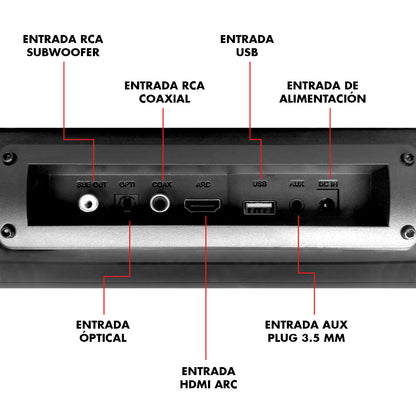 Sistema de Audio Barra de Sonido Home Theater Steelpro ARMONY A1.4-BAR Bluetooth 5.0 HDMI ARC con Subwoofer 200W + 180W