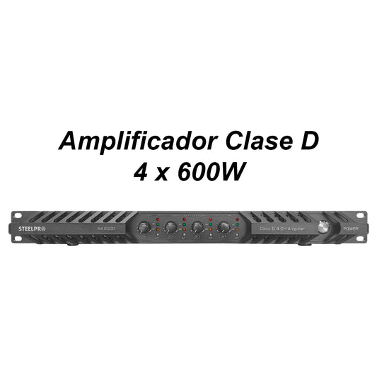 Amplificador Steelpro A4.600d De 4 Canales Y 600wx4 Clase D Negro