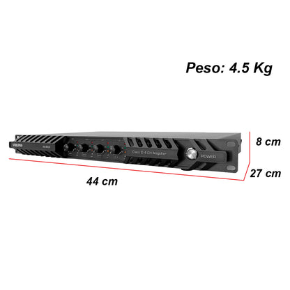Amplificador Steelpro A4.600d De 4 Canales Y 600wx4 Clase D Negro