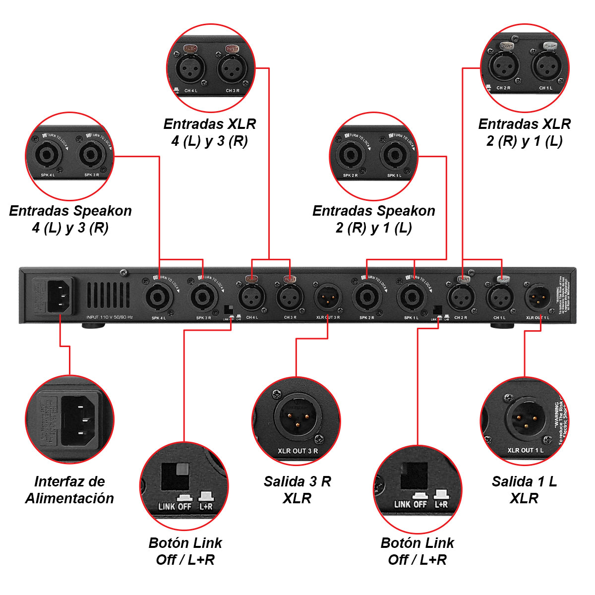 Amplificador Steelpro A4.600d De 4 Canales Y 600wx4 Clase D Negro
