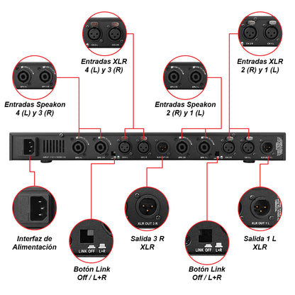 Amplificador Steelpro A4.600d De 4 Canales Y 600wx4 Clase D Negro