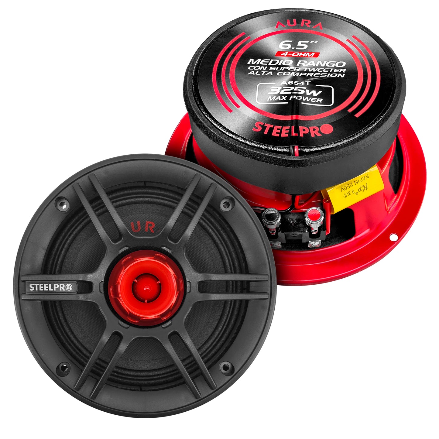 A654T Par De Medio Rango 6.5 PuLG con Super Tweeter Alta Compresión 650w Max Aura by Steelpro