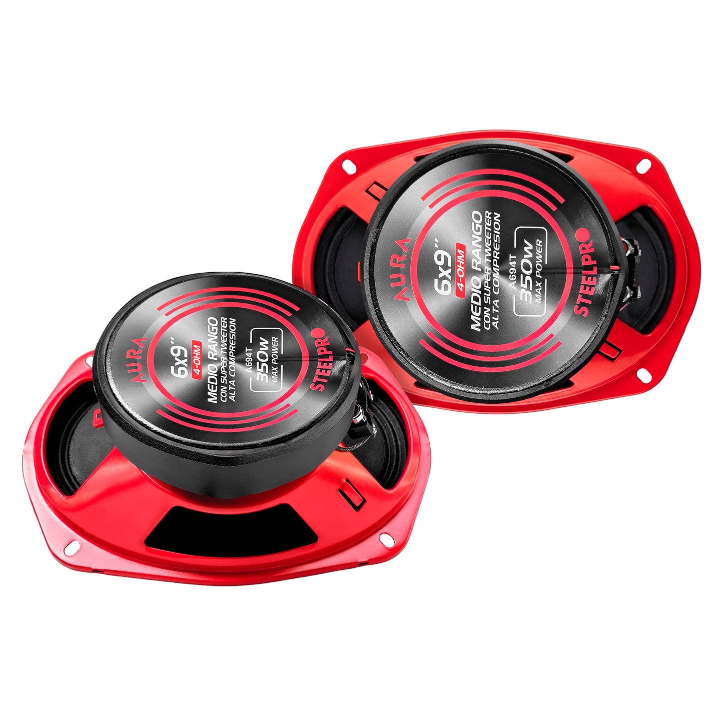 A694T Par De Medio Rango 6X9 PuLG con Super Tweeter Alta Compresión 700w Max Aura by Steelpro