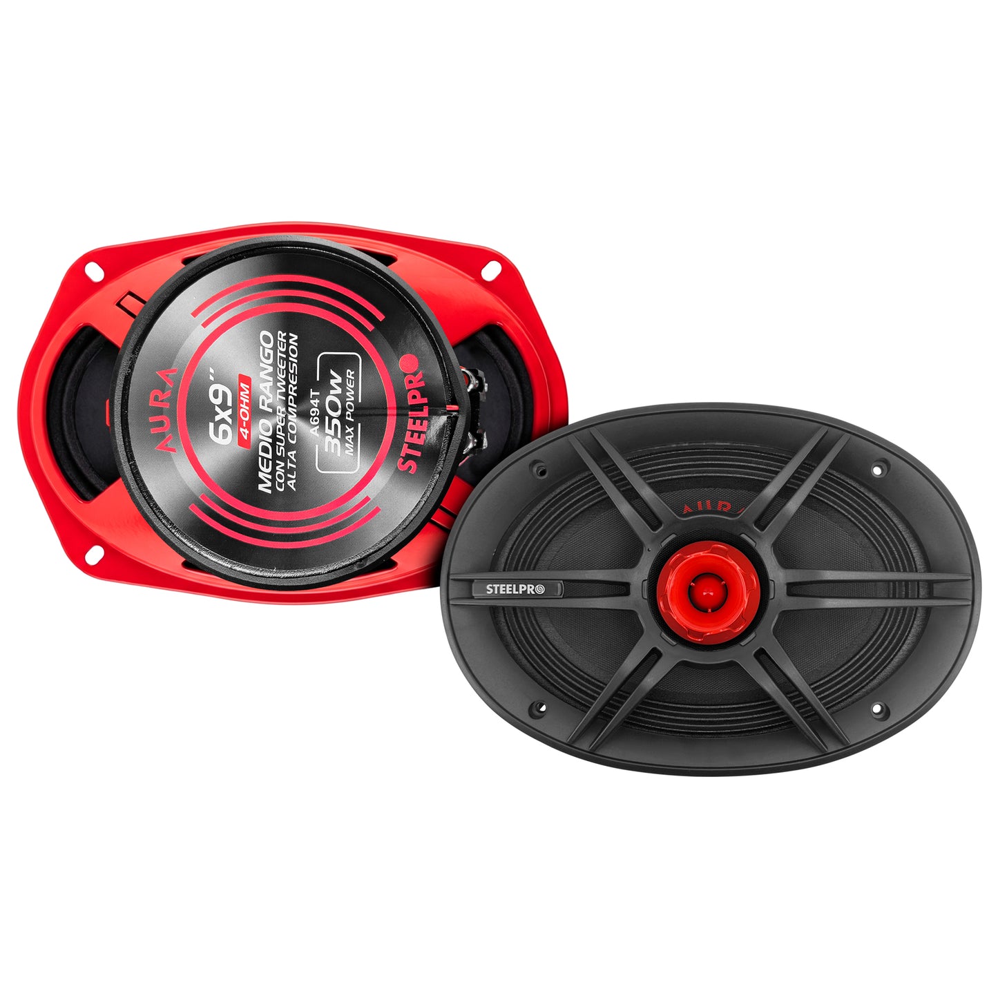 A694T Par De Medio Rango 6X9 PuLG con Super Tweeter Alta Compresión 700w Max Aura by Steelpro