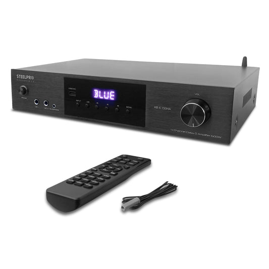 Amplificador Audio De Casa Negocio 4x150w Bluetooth Steelpro Color Negro Potencia de salida RMS 600 W