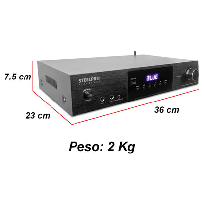 Amplificador Audio De Casa Negocio 4x150w Bluetooth Steelpro Color Negro Potencia de salida RMS 600 W