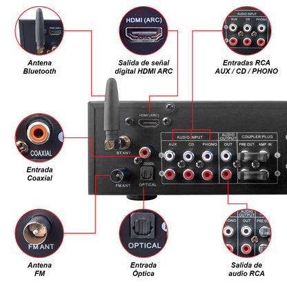 Amplificador Audio De Casa Negocio 4x150w Bluetooth Steelpro Color Negro Potencia de salida RMS 600 W