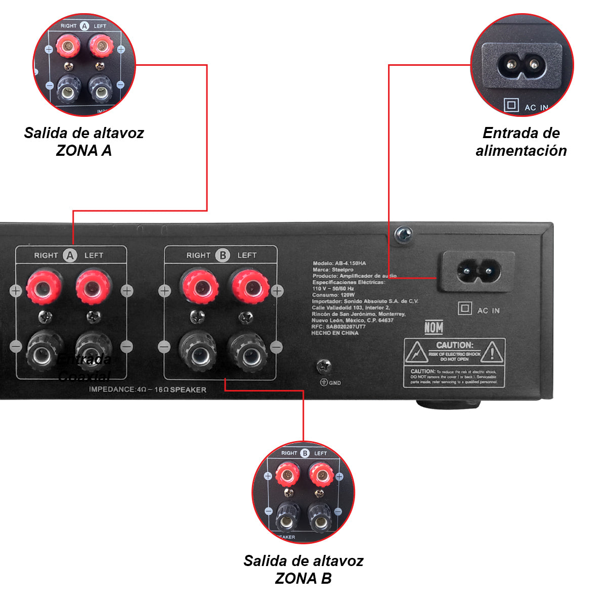 Amplificador Audio De Casa Negocio 4x150w Bluetooth Steelpro Color Negro Potencia de salida RMS 600 W