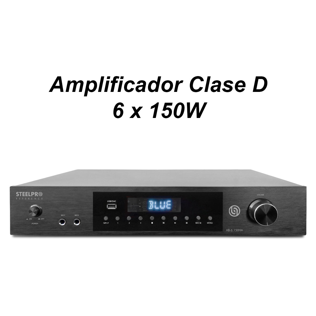 AB-6.150HA Amplificador de Audio 12 Canales Bluetooth 900W (6x150W) con Selector de Zonas 1/2/3 para Bocinas 8 Ohms Steelpro