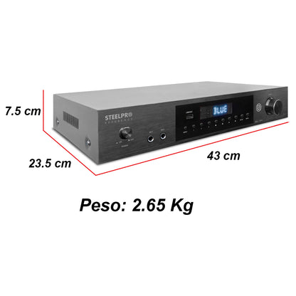 AB-6.150HA Amplificador de Audio 12 Canales Bluetooth 900W (6x150W) con Selector de Zonas 1/2/3 para Bocinas 8 Ohms Steelpro