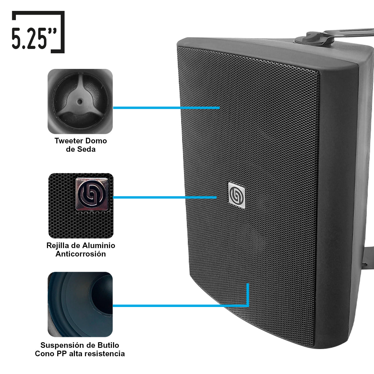 KIT2-AB652X12-BLK Kit Audio Ambiental Amplificador Clase D 12 Canales Bluetooth ARC USB-DAC 12 Bocinas Ambientales Negras 5.25 Pulgadas Incluye 100 Metros de Cable Steelpro
