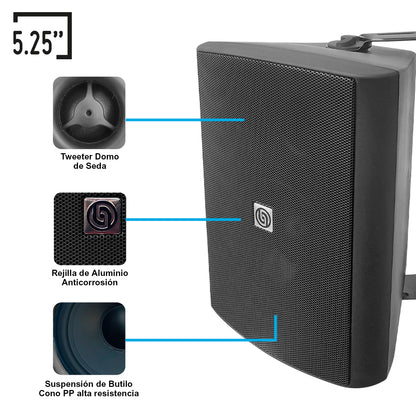 KIT2-AB652X12-BLK Kit Audio Ambiental Amplificador Clase D 12 Canales Bluetooth ARC USB-DAC 12 Bocinas Ambientales Negras 5.25 Pulgadas Incluye 100 Metros de Cable Steelpro