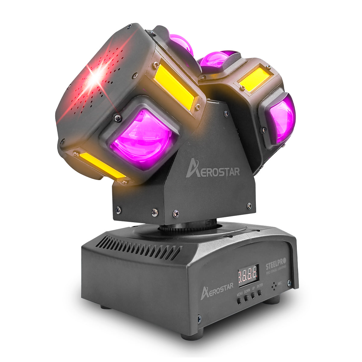 Beam Móviles Rgbw/ Estrobo+laser Con Maleta Steelpro