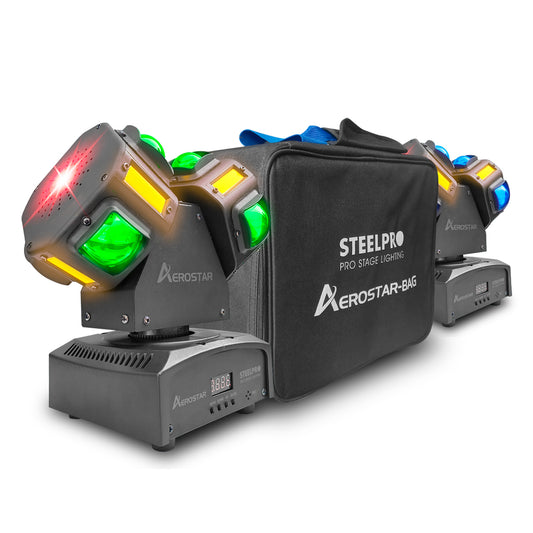 Par De Beam Móviles Rgbw/ Estrobo+laser Con Maleta Steelpro