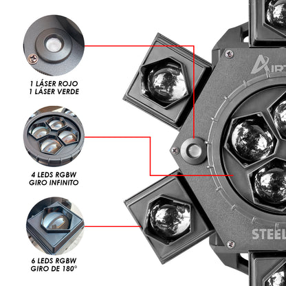 Cabeza Móvil Beam Giratorio Led Rgbw Con Laser Steelpro Modelo Airtrek 110v