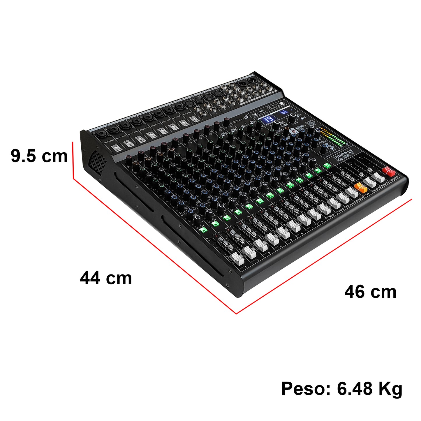 ALTO-160MIX Mezcladora Profesional 16 Canales Bluetooth USB MP3 DSP Conexión a PC 99 Efectos Ecualizador 3 Bandas Compresor PFL XLR Sonido En Vivo Steelpro