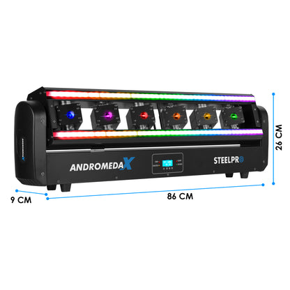 ANDRÓMEDA-X Barra Láser RGB 3 en 1 6×500mW con Tira SMD DMX Steelpro