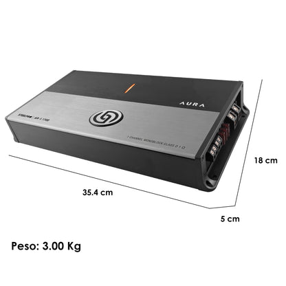 AR-1.1700 Amplificador Monoblock Clase D 3500W Máximo 1750W RMS 1 Ohm Car Audio Filtro LPF Clean Sub Bass Peak Hyper Bass Fase Variable 12V Steelpro