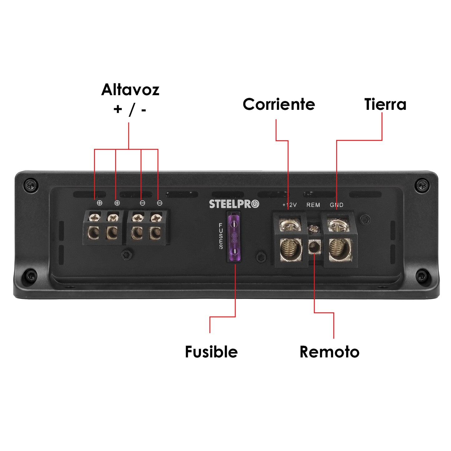 AR-1.400 Amplificador Car Audio Monoblock Hibrido Clase A/B 1200W Max 450W RMS A 2 Ohms 225W RMS A 4 Ohms Crossover LPF Hiper Bass 0-12dB Fase 0-180 Aura by Steelpro