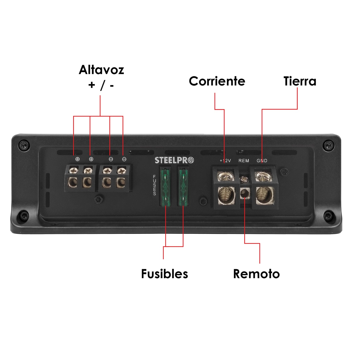 AR-1.500 Amplificador Car Audio Monoblock Hibrido Clase A/B 1600W Max 550W RMS A 2 Ohms 275W RMS A 4 Ohms Crossover LPF Hiper Bass 0-12dB Fase 0-180 Aura by Steelpro