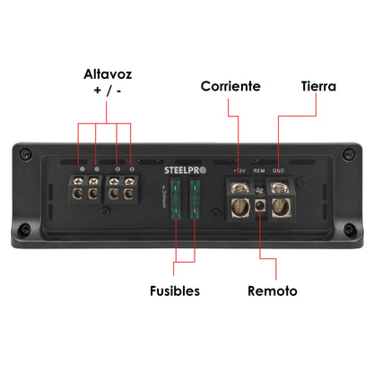 AR-1.500 Amplificador Car Audio Monoblock Hibrido Clase A/B 1600W Max 550W RMS A 2 Ohms 275W RMS A 4 Ohms Crossover LPF Hiper Bass 0-12dB Fase 0-180 Aura by Steelpro