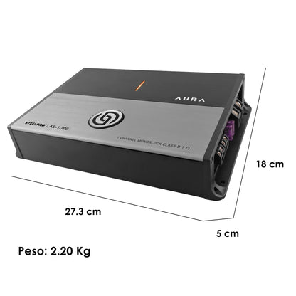 AR-1.700 Amplificador Monoblock Clase D 2000W Máximo 750W RMS 1 Ohm LPF Clean Sub Hyper Bass Fase Variable Car Audio Steelpro