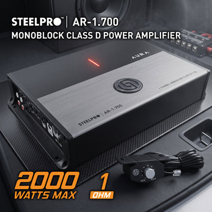 AR-1.700 Amplificador Monoblock Clase D 2000W Máximo 750W RMS 1 Ohm LPF Clean Sub Hyper Bass Fase Variable Car Audio Steelpro