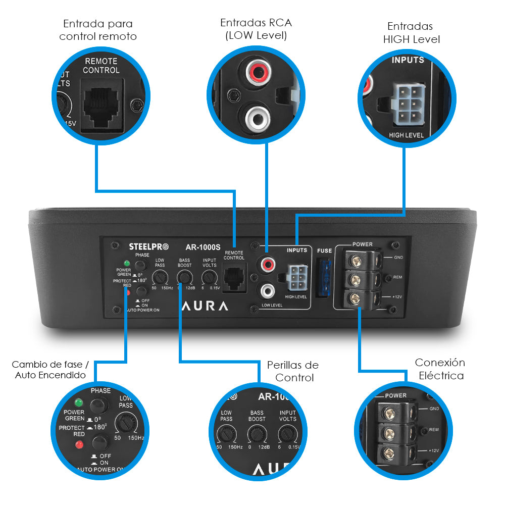 Subwoofer Amplificado 10” AURA AR-1000S 1000W Máx 400W RMS 2 Ohms Car Audio Bajo Potente
