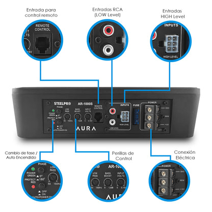 Subwoofer Amplificado 10” AURA AR-1000S 1000W Máx 400W RMS 2 Ohms Car Audio Bajo Potente