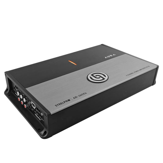 AR-360X4 Amplificador 4 Canales Clase AB Car Audio 1200W Máximos 600W RMS Puente 300W x2 Filtros HPF LPF Hiper Bass 2 Ohms Steelpro