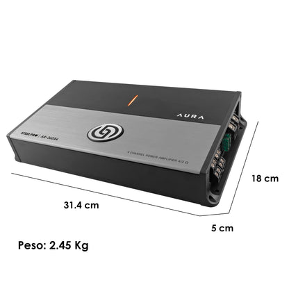 AR-360X4 Amplificador 4 Canales Clase AB Car Audio 1200W Máximos 600W RMS Puente 300W x2 Filtros HPF LPF Hiper Bass 2 Ohms Steelpro