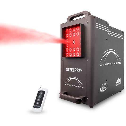 ATMOSPHERE Máquina De Humo 1500W Tiro Vertical Horizontal 24 LED RGB DMX512 Tanque 2L Control Inalámbrico Para DJ Eventos Steelpro
