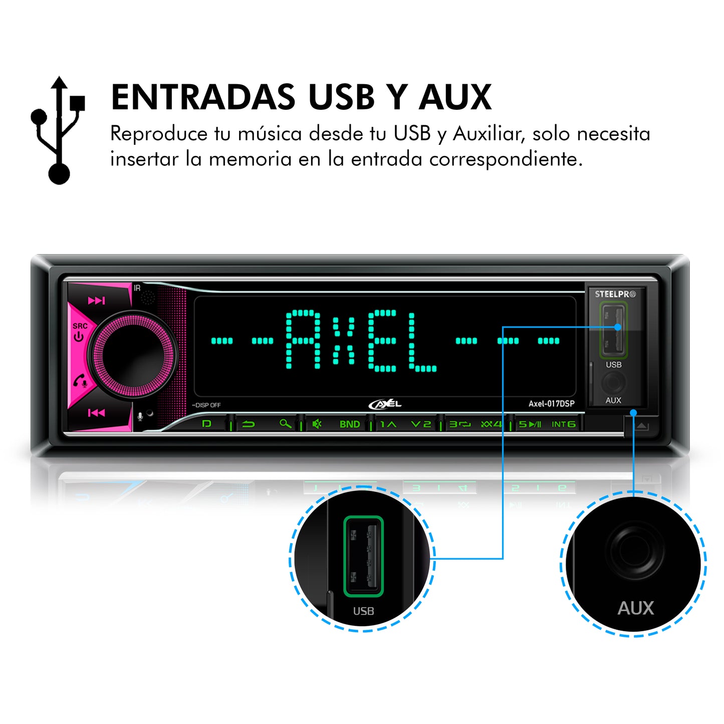 Autoestéreo 1 Din Dsp Bluetooth App 4x100w Axel By Steelpro