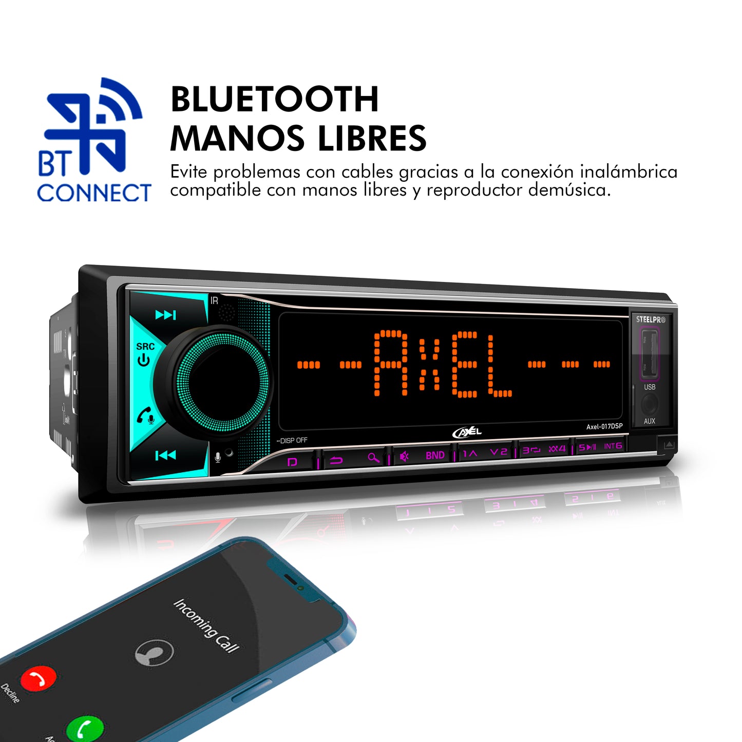 Autoestéreo 1 Din Dsp Bluetooth App 4x100w Axel By Steelpro