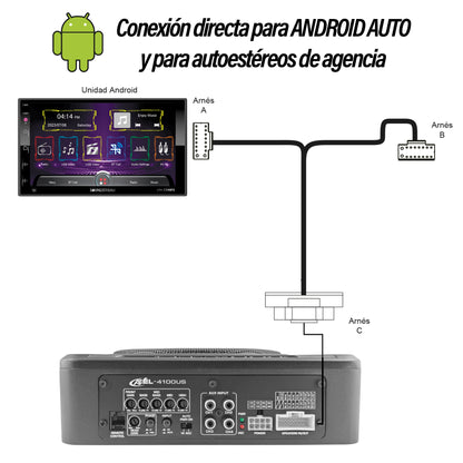 Subwoofer amplificado 10 Pulg 5 canales, 3 Tipos de Conexión, RCA, Hi-Low y Android Plug & Play Ready , Control Remoto 4 Funciones /Potencia MAX 4x300W + 1x800W /RMS 4x200W + 1x400w,Axel by STEELPRO