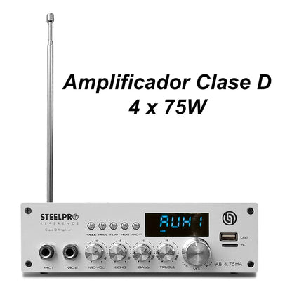Amplificador Audio De Casa Negocio 4x75w Bluetooth Steelpro