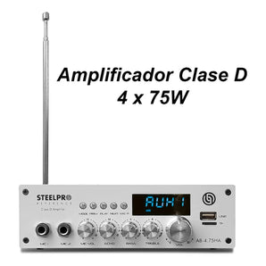 Amplificador Audio De Casa Negocio 4x75w Bluetooth Steelpro