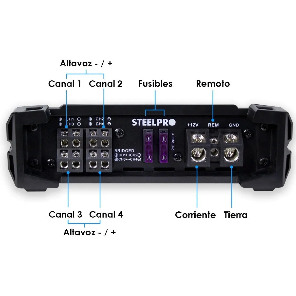 Amplificador Mono Block 4ch Nano 4.1600w Steelpro Color Negro