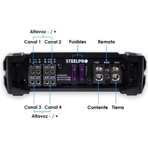 Amplificador Mono Block 4ch Nano 4.1600w Steelpro Color Negro