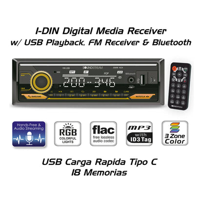 Autoestereo 1 Din Bluetooth Soundstream Vm-20b Usb Tipo C Aux Fm Rgb