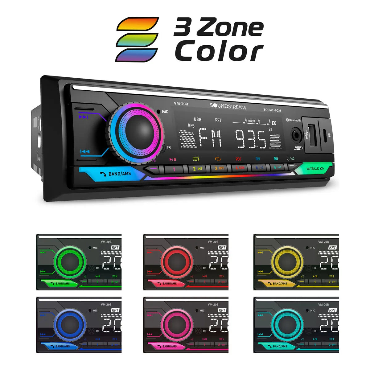 Autoestereo 1 Din Bluetooth Soundstream Vm-20b Usb Tipo C Aux Fm Rgb