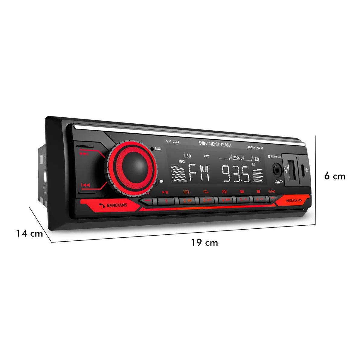 Autoestereo 1 Din Bluetooth Soundstream Vm-20b Usb Tipo C Aux Fm Rgb