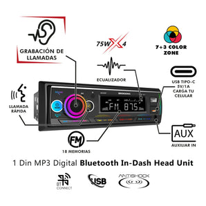 Autoestereo Bocinas 6.5 3 Vias Bluetooth Broksonic Bs-320f65