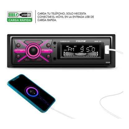Autoestereo Caratula Desmontable Steelpro Bluetooth Usb Aux