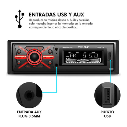 Autoestereo Caratula Desmontable Steelpro Bluetooth Usb Aux
