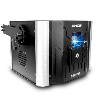 Láser Profesional BLADE-5W Steelpro RGB 5000mW: Efectos 2D, Animación y Dibujo, 10/18 Canales DMX, Control Audiorítmico y Maestro/Esclavo, 5W de Potencia Real para Eventos y Escenarios de Alto Impacto
